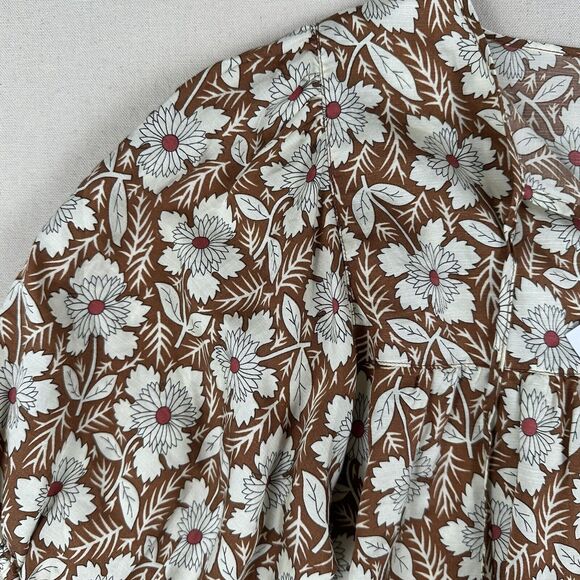 Outerknown Floral Blouse Top Women’s S‎ Brown Bell Short Sleeve V Neck Organic - Picture 6 of 16